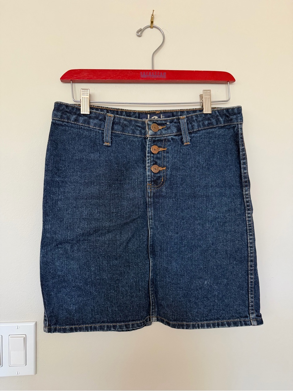 Vintage L.E.I. Dark Wash Denim Button-Front Mini Skirt